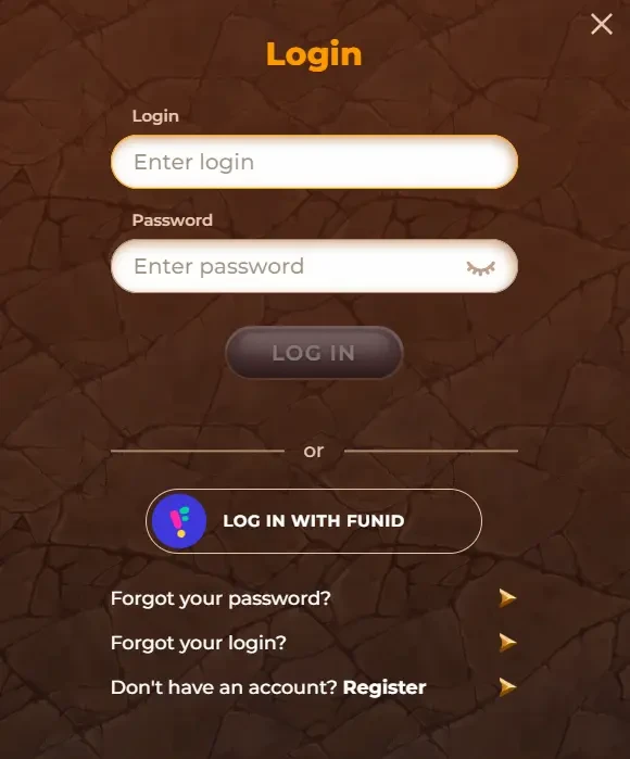 Amunra Casino Login Interface